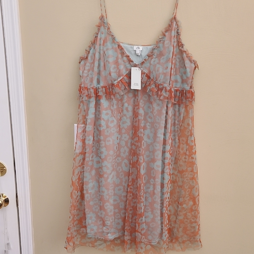 River Island Orange and Blue Chemise with Delicate Lace